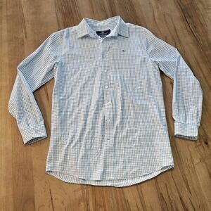 Vineyard Vines XL Whale Shirt 100% Cotton White Blue‎ Pink Check Long Sleeve